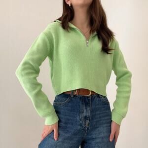 Urban Outfitters Mint Ribbed Cropped Half Zip Pullover Size M